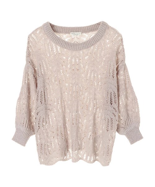 earth music&ecology（アースミュージックアンドエコロジー）の「・ブークレ透かし柄ニットプルオーバー（トップス・アイボリー/ライトグレー/ブラック/ピンク/キャメル/ブルーグリーン・F）」の10枚目の写真