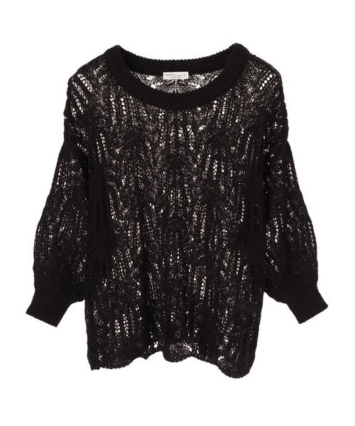 earth music&ecology（アースミュージックアンドエコロジー）の「・ブークレ透かし柄ニットプルオーバー（トップス・アイボリー/ライトグレー/ブラック/ピンク/キャメル/ブルーグリーン・F）」の11枚目の写真