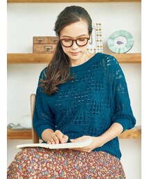 earth music&ecology | ・ブークレ透かし柄ニットプルオーバー(トップス)