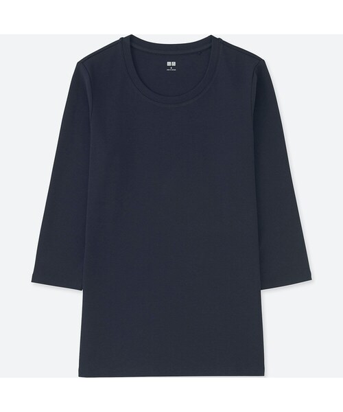 UNIQLO（ユニクロ）の「コンパクトコットンクルーネックT（7分袖）（Tシャツ/カットソー・レディース・BLUE 66/RED 13/BLACK 09/WHITE 00/GRAY 03/NAVY 69/DARK GRAY 08/BEIGE 31/DARK GREEN 58・S/M/3XL/XXL/XS/XL/L）」の8枚目の写真