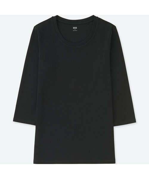 UNIQLO（ユニクロ）の「コンパクトコットンクルーネックT（7分袖）（Tシャツ/カットソー・レディース・BLUE 66/RED 13/BLACK 09/WHITE 00/GRAY 03/NAVY 69/DARK GRAY 08/BEIGE 31/DARK GREEN 58・S/M/3XL/XXL/XS/XL/L）」の3枚目の写真