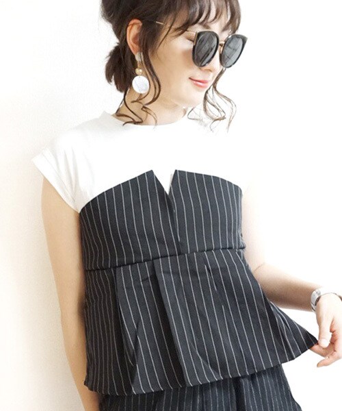 Tiffee SELECT(ティフィーセレクト)の「ピンストライプビスチェドッキングTシャツ(Tシャツ/カットソー・レディース・その他・F)」の1枚目の写真