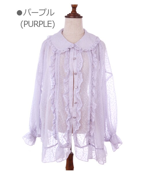 Bobon21(ボボンニジュウイチ)の「レースシースルーガウン-全2色-(シャツ/ブラウス・レディース・ホワイト/パープル・M)」の2枚目の写真