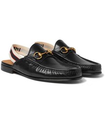 GUCCI | Gucci Webbing-Trimmed Leather Backless Loafers(その他シューズ)