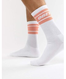 OBEY | Obey Cooper II socks in white with coral banding(ソックス/靴下)