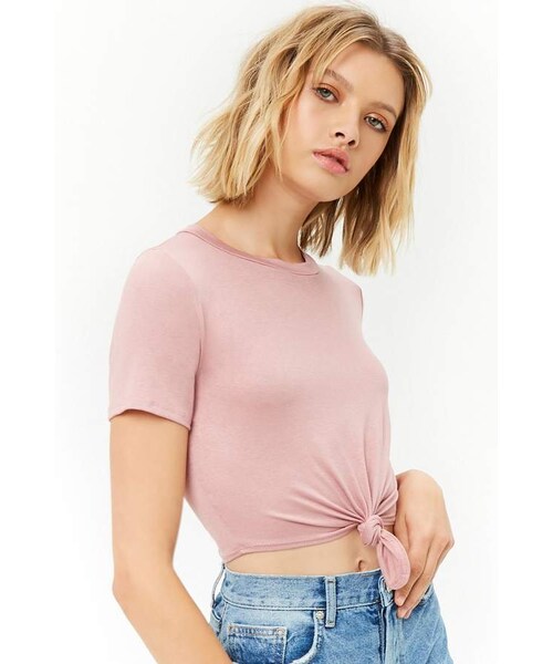 FOREVER 21（フォーエバー トゥエンティーワン）の「Forever 21 Knotted Cropped Tee（Tシャツ/カットソー・レディース・Green/Purple/Black・Small/Medium/Large）」の3枚目の写真