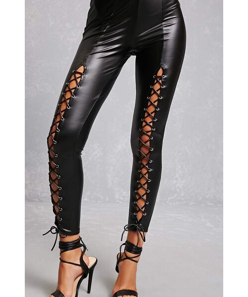 Forever 21,Forever 21 Faux Leather Lace Up Leggings - WEAR