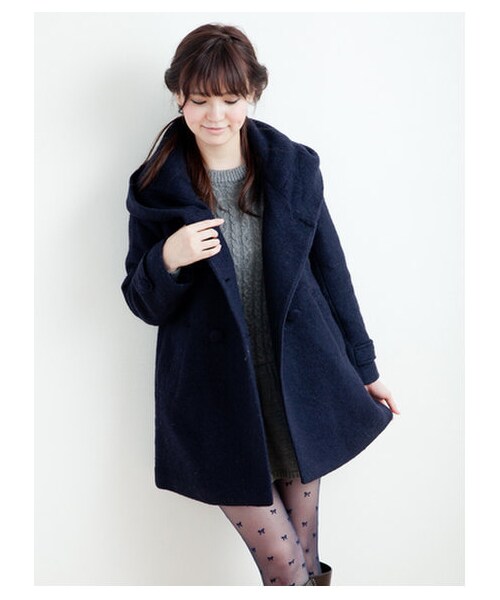 earth music&ecology（アースミュージックアンドエコロジー）の「スライバーニットロングコート（コート　・レディース・ネイビー/ピンク/ベージュ/ライトグレー・L）」の11枚目の写真