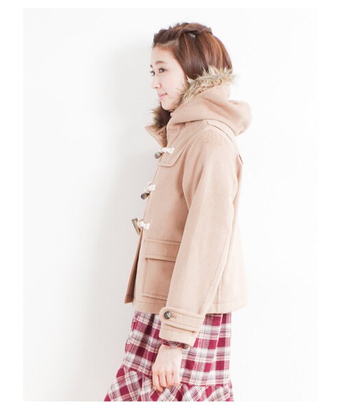 earth music&ecology（アースミュージックアンドエコロジー）の「ショートダッフルコート（コート　・レディース・ネイビー/イエロー/ピンク/キャメル/サックスブルー・L）」の7枚目の写真