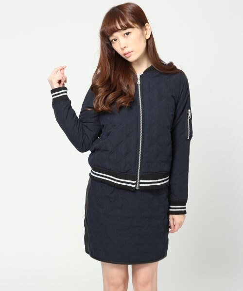 JEANASIS（ジーナシス）の「キルトPUラインリブブルゾン（ジャケット/アウター・レディース・ネイビー/カーキ・L/M）」の2枚目の写真