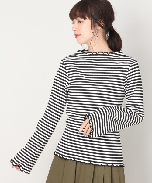 LOWRYS FARM（ローリーズファーム）の「リブメロープルオーバー（トップス・オフ/ブラック/ボーダー/グレー/ブラウン）」の3枚目の写真