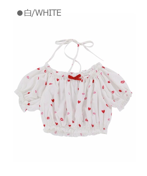 Bobon21（ボボンニジュウイチ）の「KISSマークオフショルトップス-全２色-（シャツ/ブラウス・レディース・ピンク/ホワイト・S/M）」の2枚目の写真