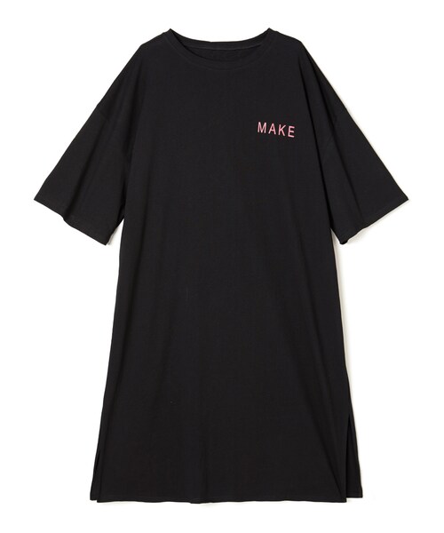 GRL（グレイル）の「ロゴルーズTシャツワンピース（シャツワンピース・レディース・ベージュ/ブラック・F）」の2枚目の写真