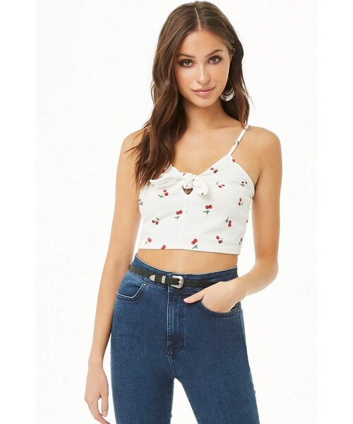 Cherry Print Knotted Crop Cami - WEAR