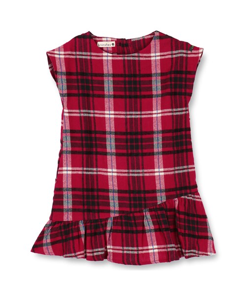 BRANSHES(ブランシェス)の「ワイドチェック半袖ワンピース(ワンピース・キッズ・レッド/ブラウン・80cm~150cm)」の1枚目の写真