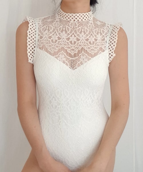 DHOLIC（ディーホリック）の「バックオープンレースモノキニ（水着・レディース・ピンク/ブラック/ホワイト・FREE）」の2枚目の写真