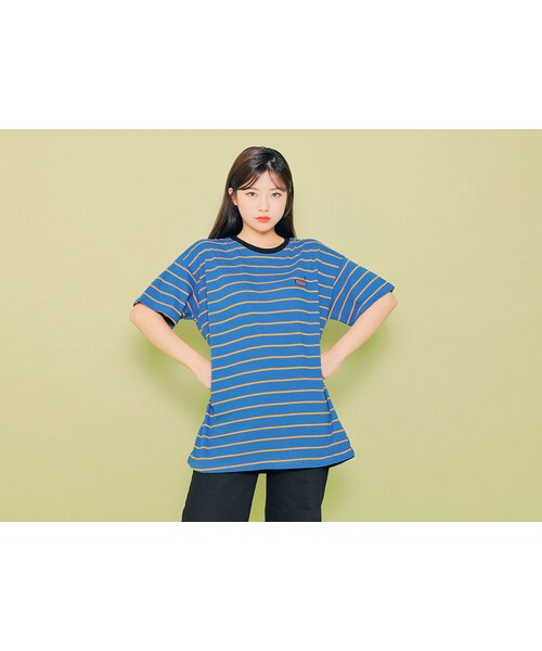 HOTPING(ホッピン)の「DENN刺しゅうボーダーTシャツ(Tシャツ/カットソー・レディース・パープル/チャコール/ブルー/ホワイト・フリーサイズ(XS-XL))」の4枚目の写真