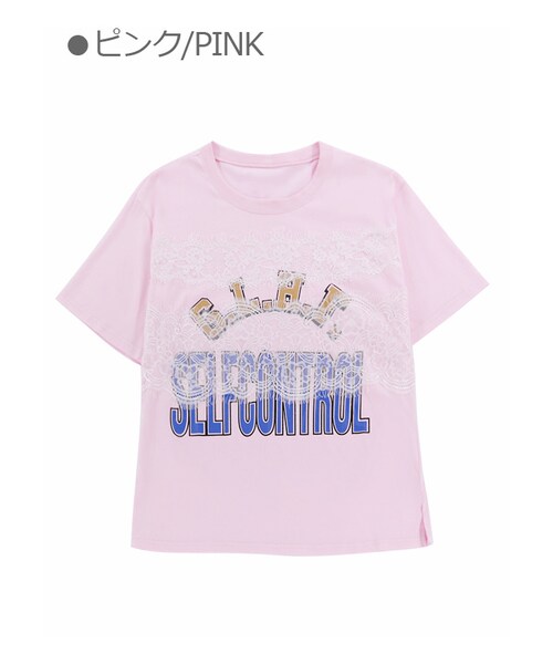 Bobon21（ボボンニジュウイチ）の「GLHFプリントTシャツ-全２色-（Tシャツ/カットソー・レディース・ホワイト/ピンク・Free）」の2枚目の写真