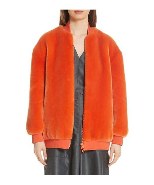 tibi faux fur track jacket
