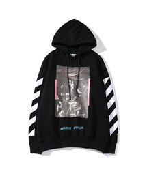 Off-White☆スウェット フード付きネック ロゴ 長袖 カーキ Off-White☆スウェット フード付きネック ロゴ 長袖 カーキ