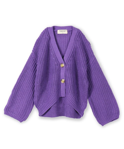 RADCHAP（ラッドチャップ）の「ざっくりニットカーディガン（カーディガン/ボレロ・キッズ・ベージュ/パープル・S～L）」の2枚目の写真
