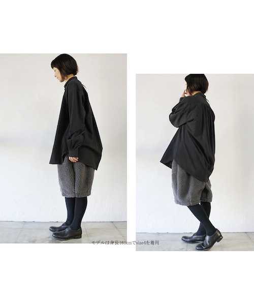 susuri　ヘムレンシャツ　黒 SUSURI ススリ ヘムレンシャツ #greenish black , off white