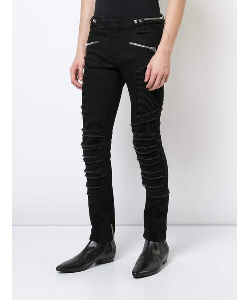 BALMAIN バルマン Biker ZIP Jean デニム ジーンズ Slim-fit biker jeans in blue denim - Men | BALMAIN