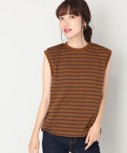 LOWRYS FARM（ローリーズファーム）の「ボーダーノースリーブ（トップス・オフ/ブラック/ブラウン）」の3枚目の写真