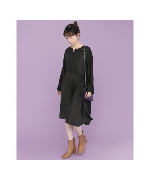 KBF（ケイビーエフ）の「【予約】Aラインサテンドレス（ワンピース/ドレス・レディース・GREEN/BEIGE/BLACK・one）」の6枚目の写真