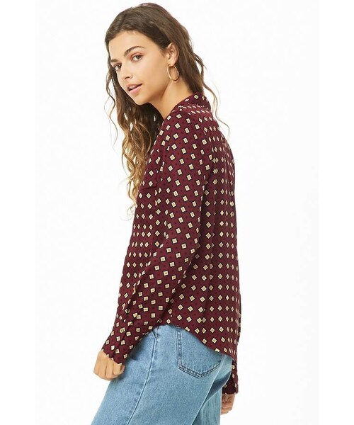 FOREVER 21（フォーエバー トゥエンティーワン）の「Forever 21 Geo Print Shirt（シャツ/ブラウス・レディース・Brown/Yellow・Small/Medium/Large/X-large）」の4枚目の写真