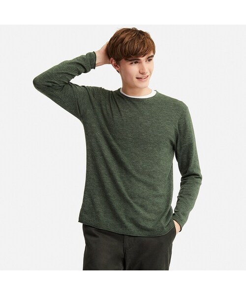 UNIQLO（ユニクロ）の「ミックスヤーンクルーネックセーター（長袖）（ニット/セーター・メンズ・GRAY 03/DARK GRAY 08/NAVY 69/BLUE 68/RED 17/OLIVE 56/OFF WHITE 01・S/XXL/XS/3XL/XL/4XL/M/L）」の4枚目の写真