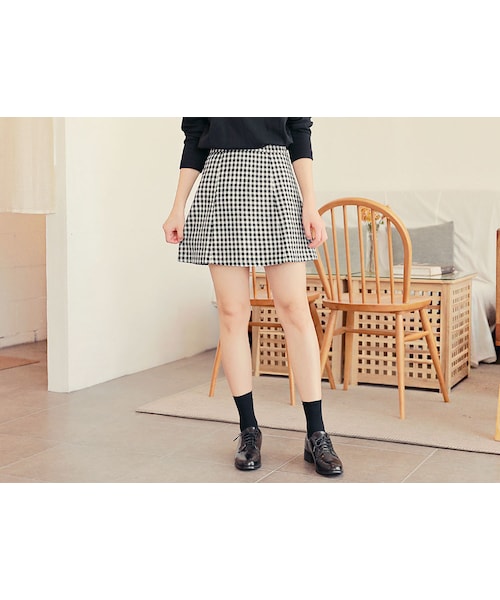 HOTPING(ホッピン)の「ギンガムチェックAラインスカート(スカート・レディース・ブラック・1(XS)/2(S)/3(M)/4(L)/5(XL))」の1枚目の写真