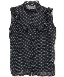 Tiffee SELECT | ラッフルフリルハイネックシースルードットブラウス黒(シャツ/ブラウス)