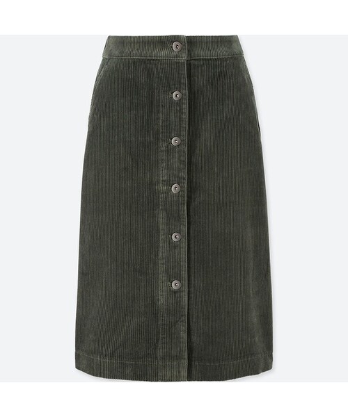 UNIQLO（ユニクロ）の「コーデュロイフロントボタンスカート（ハイウエスト・丈短め64～67cm）（スカート・レディース・WINE 18/BROWN 35/DARK GREEN 58/BEIGE 32/NAVY 69・XL/XXL/M/L/XS/S）」の4枚目の写真