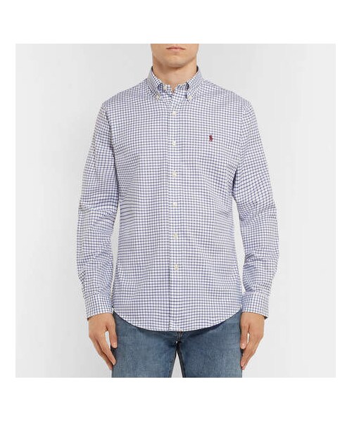 POLO RALPH LAUREN（ポロ ラルフ ローレン）の「Polo Ralph Lauren Slim-Fit Button-Down Collar Checked Cotton-Poplin Shirt（シャツ/ブラウス・メンズ・Blue・M/L/XL/XXL/S）」の5枚目の写真