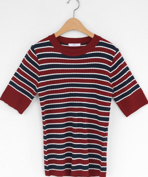 DHOLIC（ディーホリック）の「配色リブボーダーニット（ニット/セーター・レディース・ブラック/レッド/ブルー・FREE）」の3枚目の写真