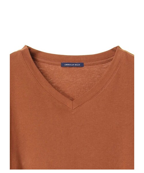 AMERICAN HOLIC(アメリカンホリック)の「ドロップVネックプルオーバー(トップス・オフホワイト/ブラック/グレーベージュ/キャメル/ボーダーアイボリー/Border Bla・F)」の6枚目の写真