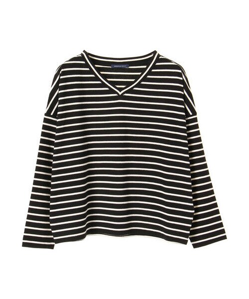 AMERICAN HOLIC(アメリカンホリック)の「ドロップVネックプルオーバー(トップス・オフホワイト/ブラック/グレーベージュ/キャメル/ボーダーアイボリー/Border Bla・F)」の14枚目の写真