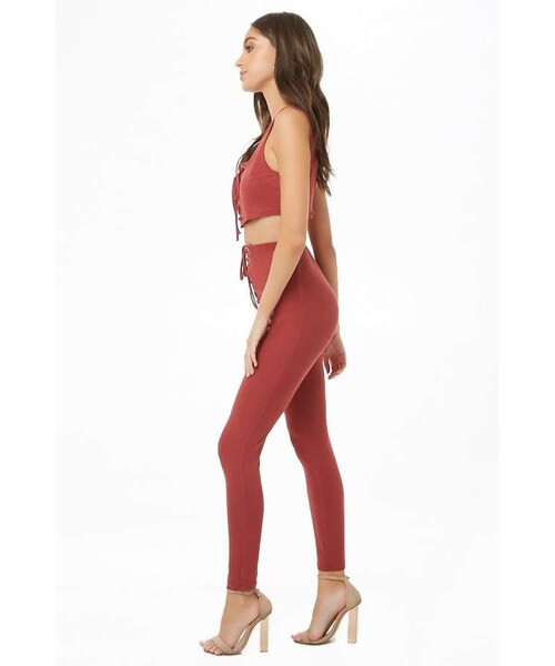 FOREVER 21（フォーエバー トゥエンティーワン）の「Forever 21 Lace-Up Cropped Tank Top & Leggings Set（タンクトップ・レディース・Black/Blue/Red・Small/Medium/Large）」の6枚目の写真