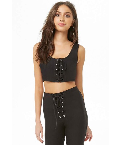 FOREVER 21（フォーエバー トゥエンティーワン）の「Forever 21 Lace-Up Cropped Tank Top & Leggings Set（タンクトップ・レディース・Black/Blue/Red・Small/Medium/Large）」の11枚目の写真