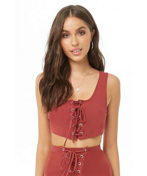 FOREVER 21（フォーエバー トゥエンティーワン）の「Forever 21 Lace-Up Cropped Tank Top & Leggings Set（タンクトップ・レディース・Black/Blue/Red・Small/Medium/Large）」の10枚目の写真