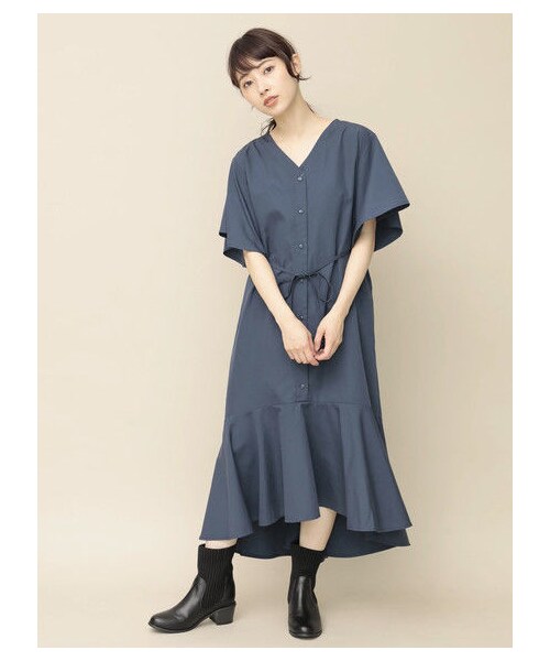 Green Parks グリーンパークス の 裾切替フレア7分袖ワンピ ス ワンピース ドレス Wear