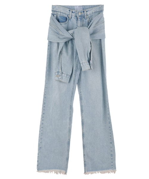 DINT（ディント）の「ハイサイドウイングデニムパンツ（デニムパンツ・レディース・블루・S/M/L）」の2枚目の写真