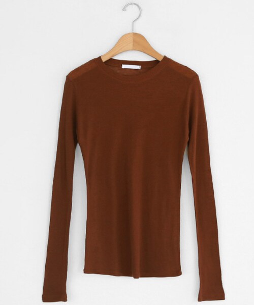 DHOLIC（ディーホリック）の「スリムラウンドネックTシャツ（Tシャツ/カットソー・レディース・レッド/ホワイト/ブラウン/ブラック/ベージュ・FREE）」の4枚目の写真