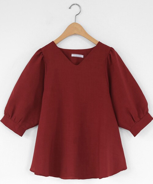 DHOLIC（ディーホリック）の「Vネックフレアブラウス（シャツ/ブラウス・レディース・ピンク/ホワイト/ブルー/レッド/イエロー・FREE）」の5枚目の写真