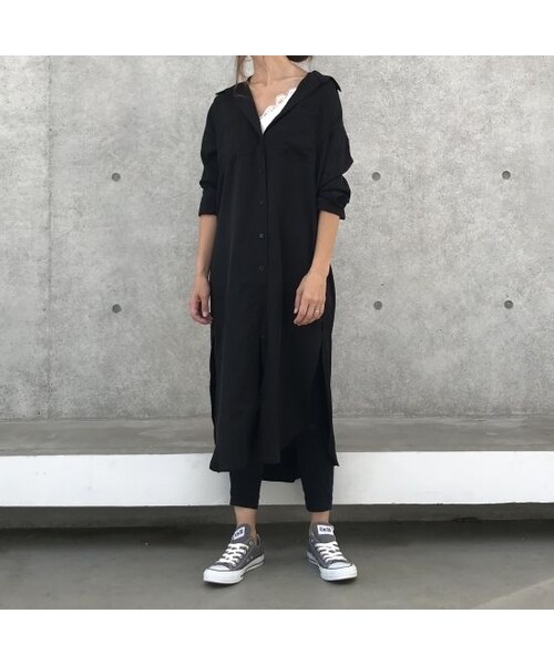 copine（コピン）の「最後の再入荷！裾スリットロングシャツワンピース(3color)【クリックポスト対象商品】（シャツ/ブラウス・レディース・その他）」の3枚目の写真