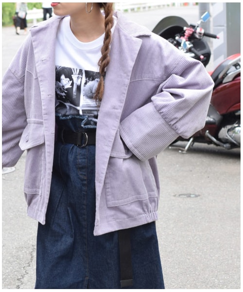w closet（ダブルクローゼット）の「コーデュロイ開襟ブルゾン（ジャケット/アウター・レディース・オフホワイト/ラベンダー/モカ・FREE/M/L）」の21枚目の写真