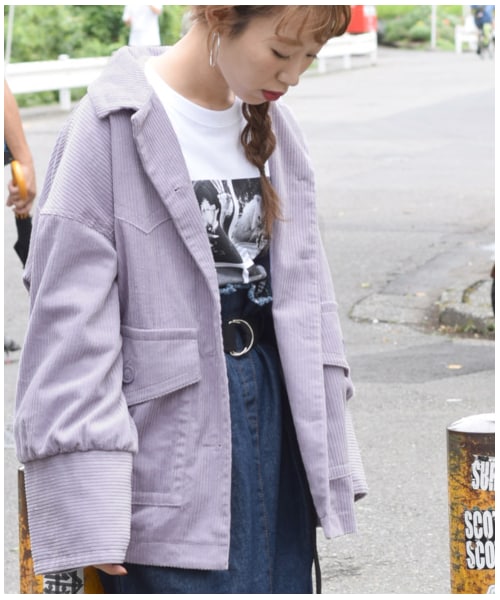 w closet（ダブルクローゼット）の「コーデュロイ開襟ブルゾン（ジャケット/アウター・レディース・オフホワイト/ラベンダー/モカ・FREE/M/L）」の6枚目の写真