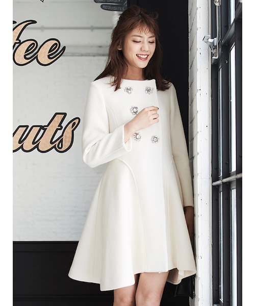 31 Sons de mode（トランテアン　ソン　ドゥ　モード）の「二重織りビーバーフィット＆フレアコート《予約アイテム》（ジャケット/アウター・レディース・着用色:サックスブルー/着用色:オフホワイト/着用色:ネイビー・36/38）」の10枚目の写真