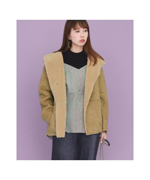 【♡♡♡ 日曜までに発送】リバーシブルムートンフードジャケット KBF KBF（ケイビーエフ）の「【予約】リバーシブルムートンフード
